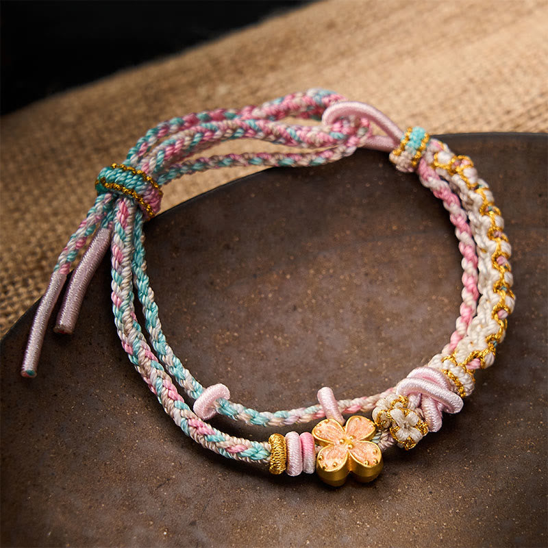 Hand-Woven String Peach Blossom Knotting Connection Double Layer Bracelet