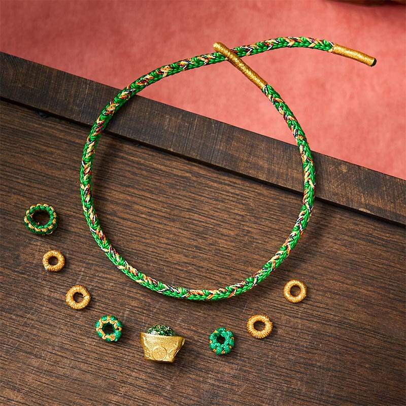 Five Color Hand Woven Green String Green Ingots And Plum Blossom Amulets Protection Adjustable Bracelet