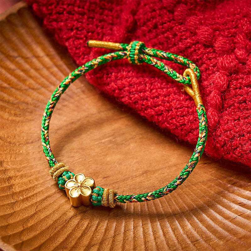 Five Color Hand Woven Green String Green Ingots And Plum Blossom Amulets Protection Adjustable Bracelet