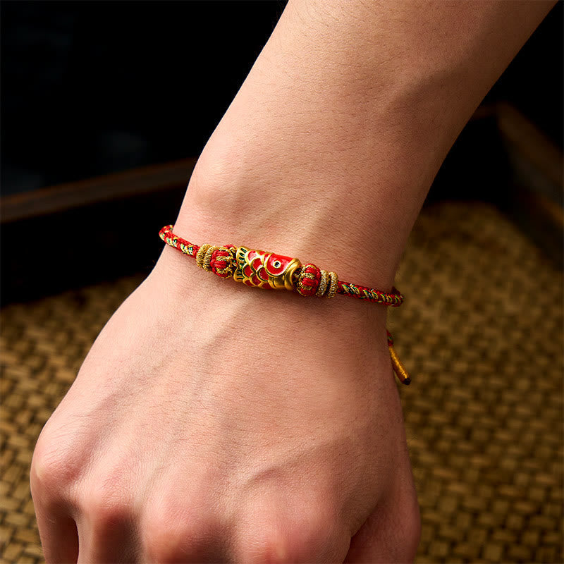 Hand-Woven Red String Koi Fish Flower Protection Bracelet