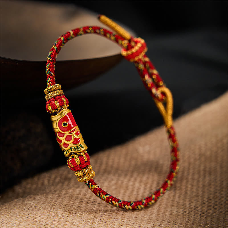 Hand-Woven Red String Koi Fish Flower Protection Bracelet