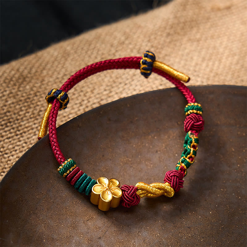 Hand-Woven Multicolor Cord Chinese Knotting Peach Blossom Luck Couple Bracelet