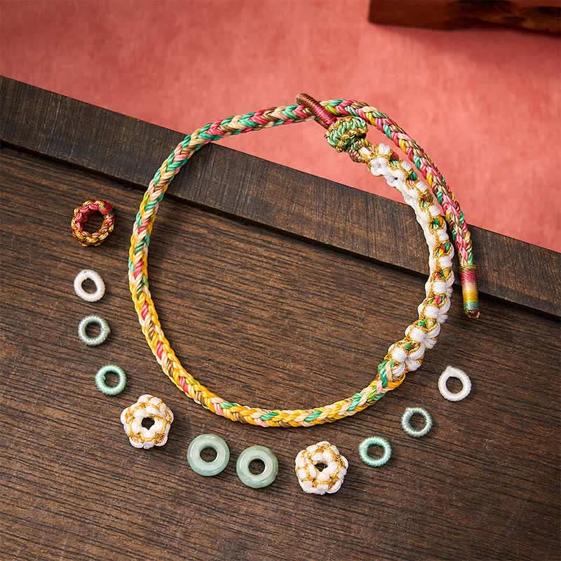 Handmade Braided Chinese Knotting Peach Blossoms Jade Luck Adjustable Bracelet