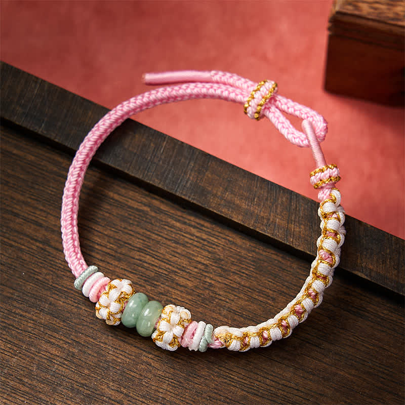 Handmade Braided Chinese Knotting Peach Blossoms Jade Luck Adjustable Bracelet