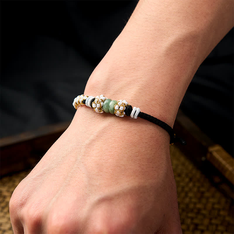 Handmade Braided Chinese Knotting Peach Blossoms Jade Luck Adjustable Bracelet