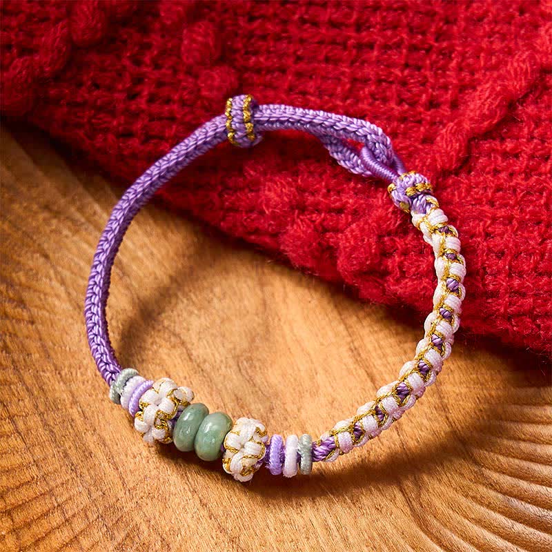 Handmade Braided Chinese Knotting Peach Blossoms Jade Luck Adjustable Bracelet