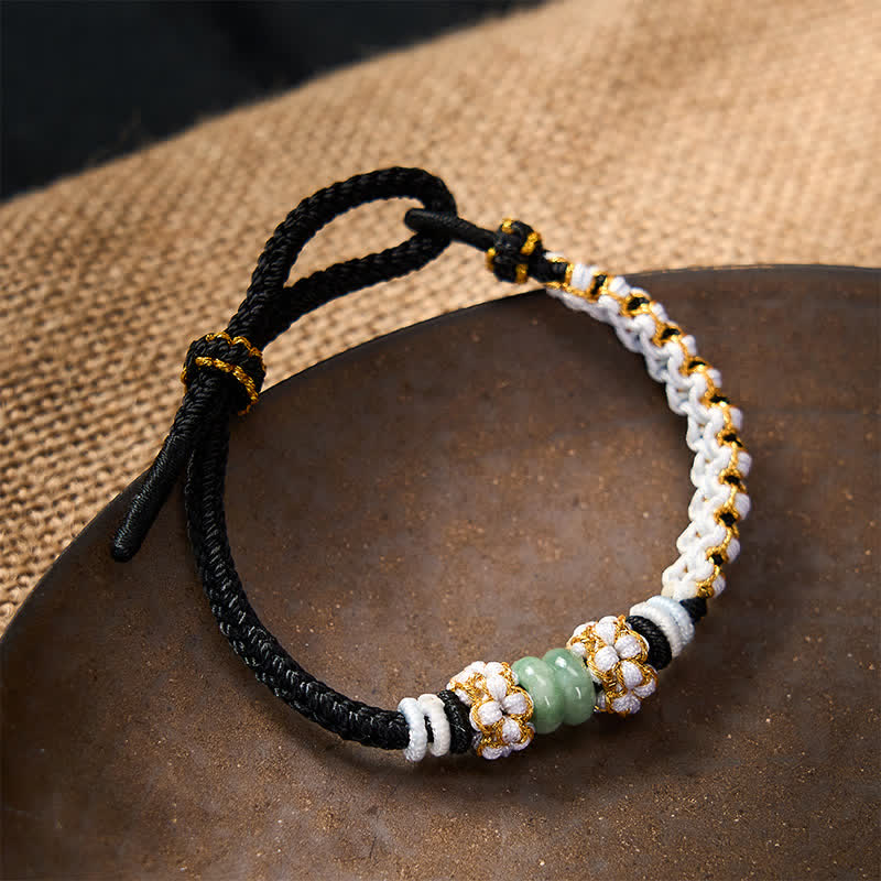 Handmade Braided Chinese Knotting Peach Blossoms Jade Luck Adjustable Bracelet
