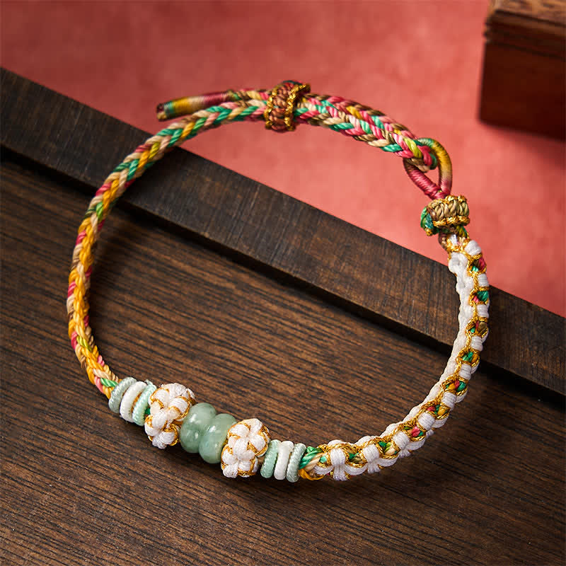 Handmade Braided Chinese Knotting Peach Blossoms Jade Luck Adjustable Bracelet