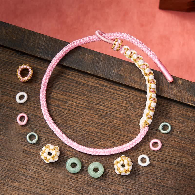 Handmade Braided Chinese Knotting Peach Blossoms Jade Luck Adjustable Bracelet