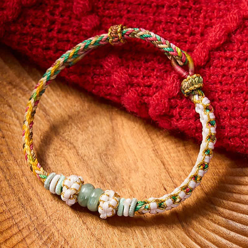 Handmade Braided Chinese Knotting Peach Blossoms Jade Luck Adjustable Bracelet