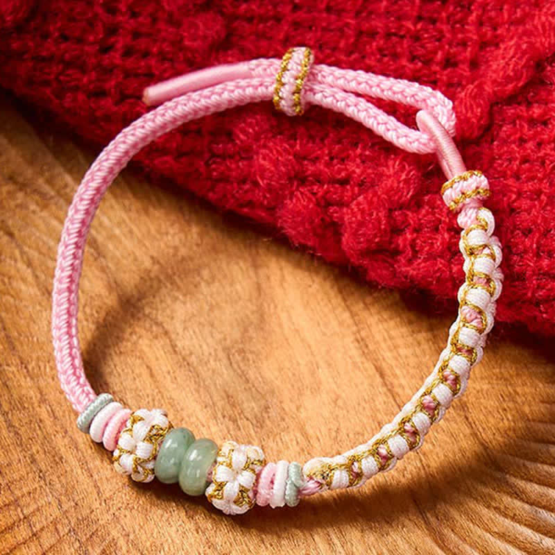 Handmade Braided Chinese Knotting Peach Blossoms Jade Luck Adjustable Bracelet