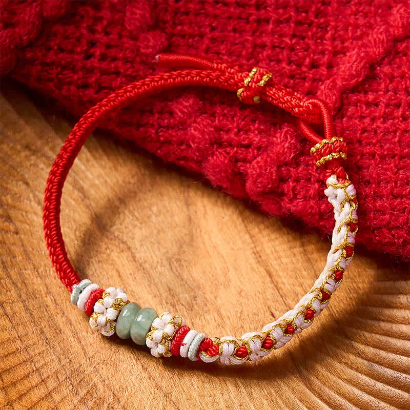 Handmade Braided Chinese Knotting Peach Blossoms Jade Luck Adjustable Bracelet