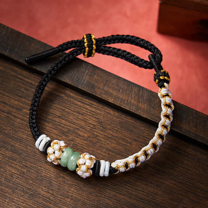 Handmade Braided Chinese Knotting Peach Blossoms Jade Luck Adjustable Bracelet