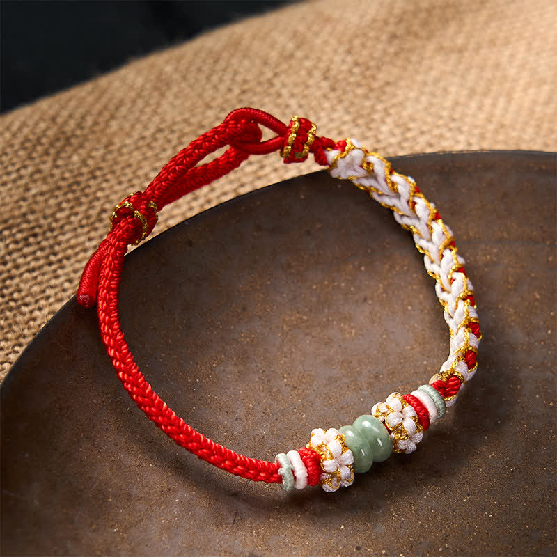 Handmade Braided Chinese Knotting Peach Blossoms Jade Luck Adjustable Bracelet