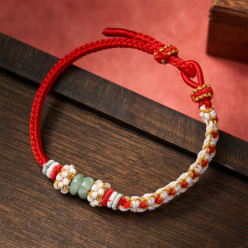 Handmade Braided Chinese Knotting Peach Blossoms Jade Luck Adjustable Bracelet