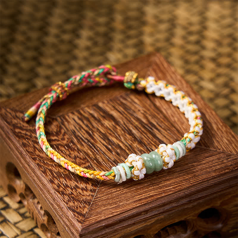 Handmade Braided Chinese Knotting Peach Blossoms Jade Luck Adjustable Bracelet