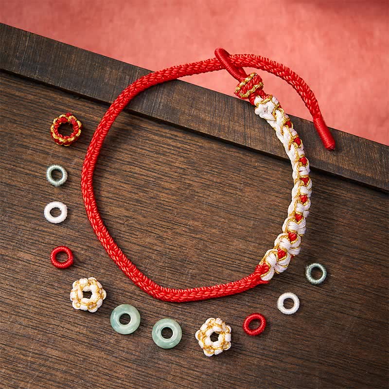 Handmade Braided Chinese Knotting Peach Blossoms Jade Luck Adjustable Bracelet