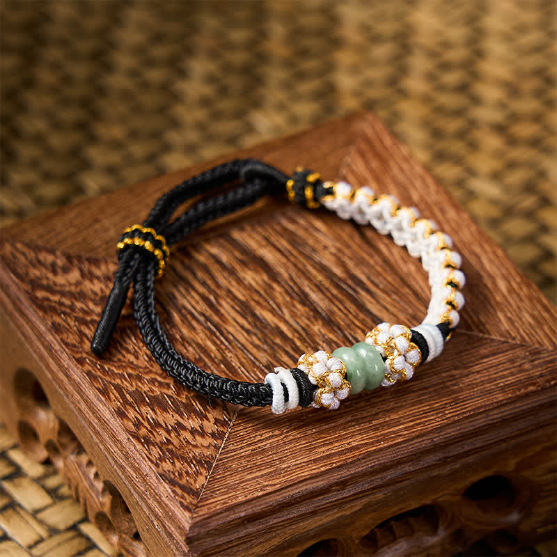 Handmade Braided Chinese Knotting Peach Blossoms Jade Luck Adjustable Bracelet