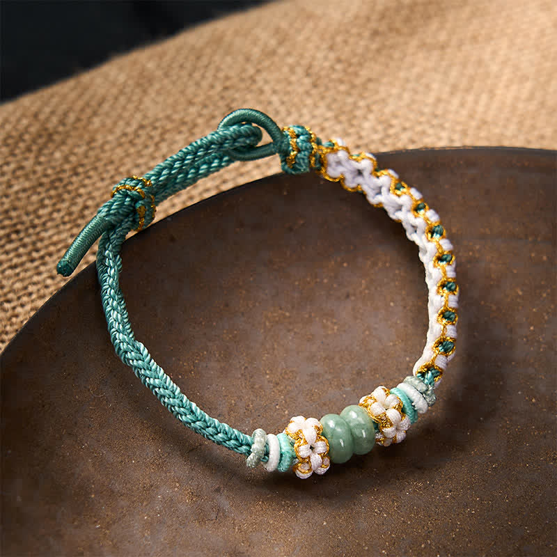 Handmade Braided Chinese Knotting Peach Blossoms Jade Luck Adjustable Bracelet