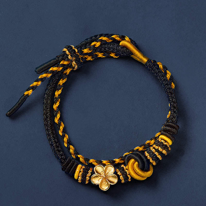 Flower Braided Rope Knot Double Wrap Adjustable Bracelet