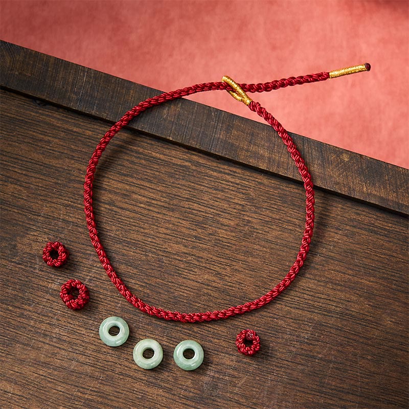 Handmade Braided Red String 3mm Jade Beads Protection Adjustable DIY Bracelet