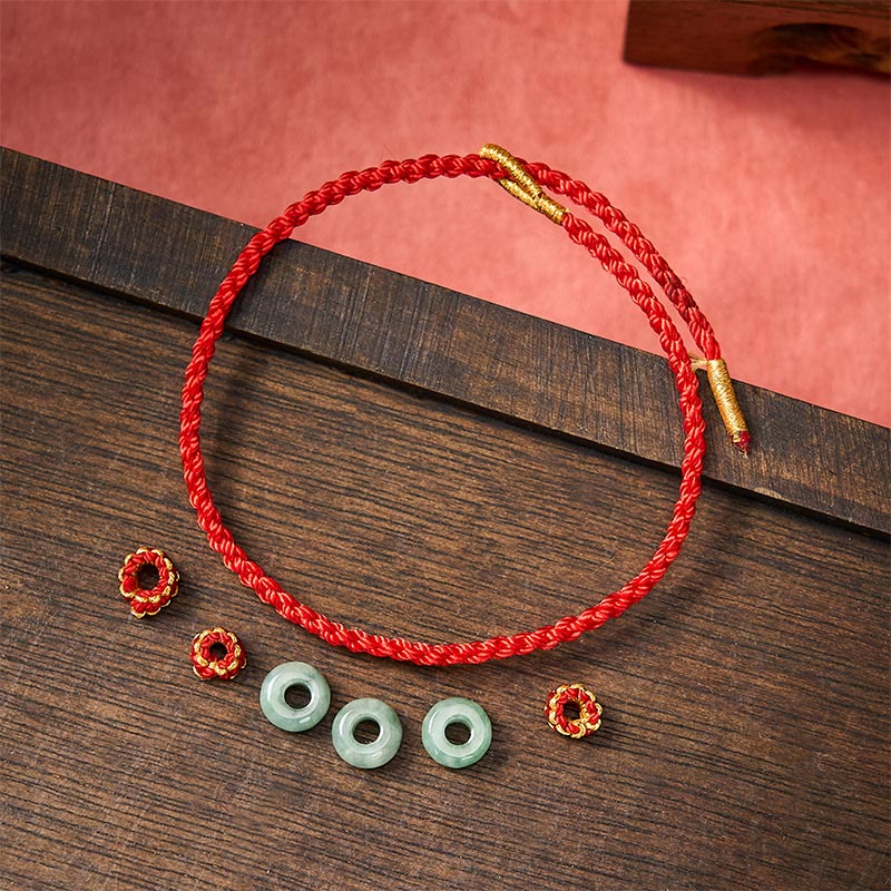 Handmade Braided Red String 3mm Jade Beads Protection Adjustable DIY Bracelet