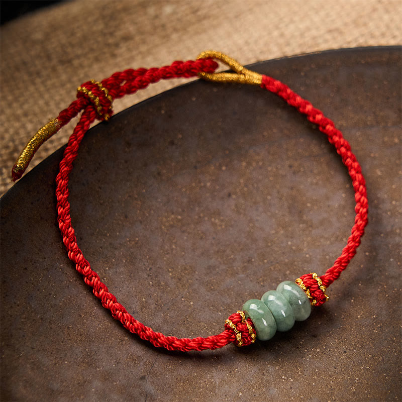 Handmade Braided Red String 3mm Jade Beads Protection Adjustable DIY Bracelet