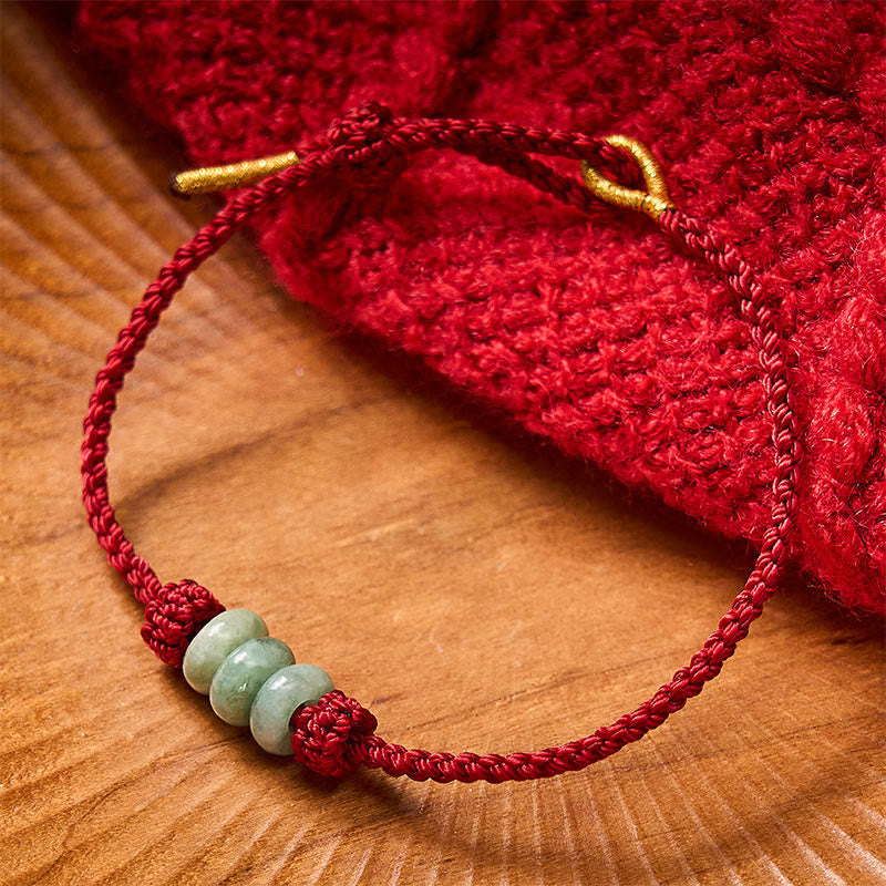 Handmade Braided Red String 3mm Jade Beads Protection Adjustable DIY Bracelet