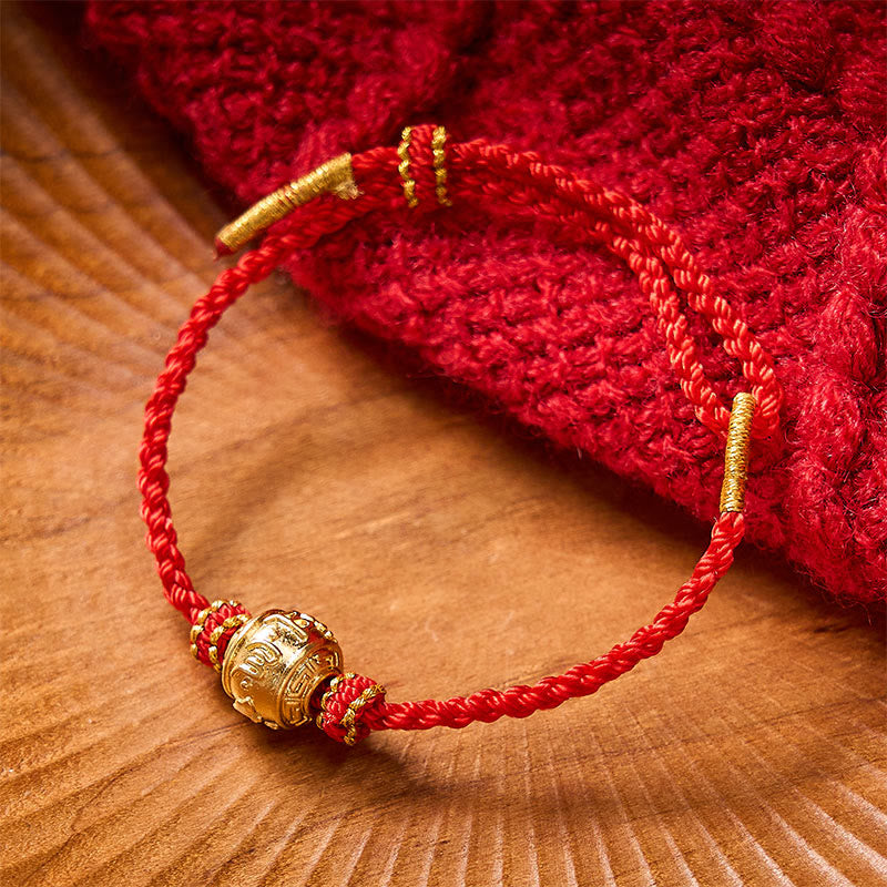 Hand-Woven Red String Strength Om Mani Padme Hum Adjustable DIY Bracelet