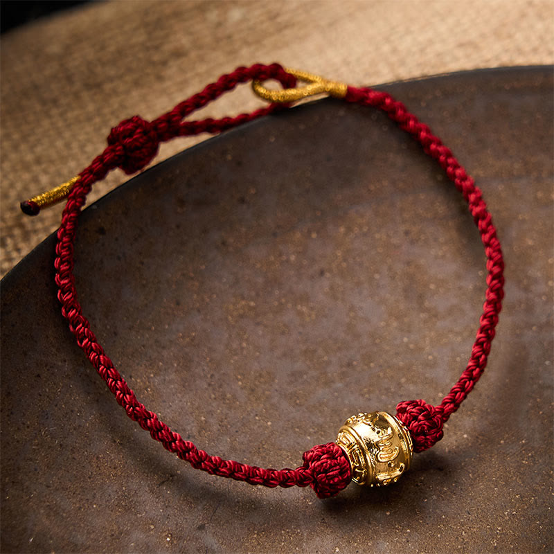 Hand-Woven Red String Strength Om Mani Padme Hum Adjustable DIY Bracelet