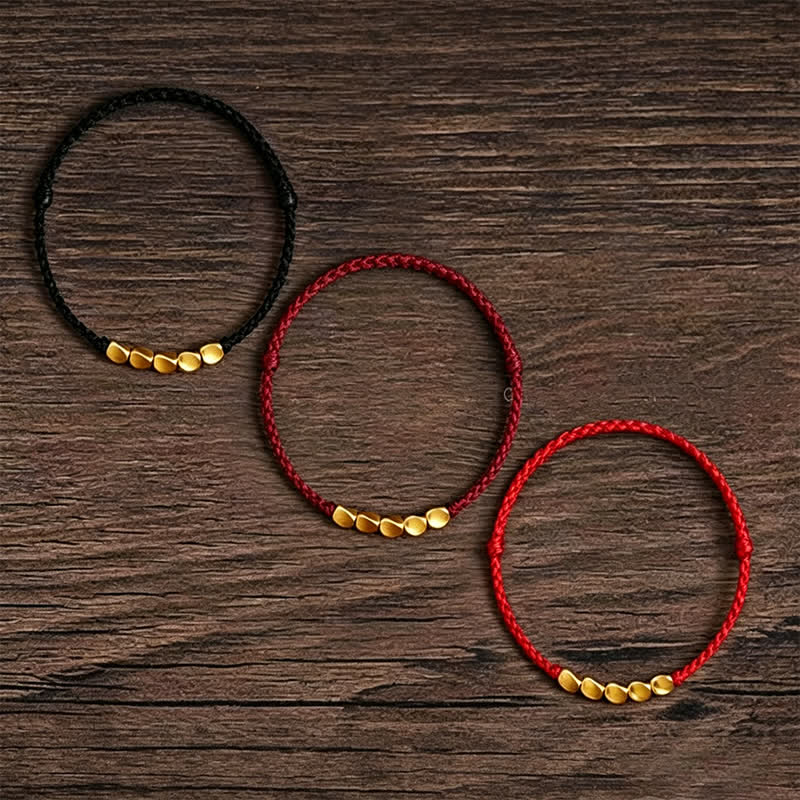 Hand-Woven Red String Twisted Beads Protection Braided Adjustable Bracelet