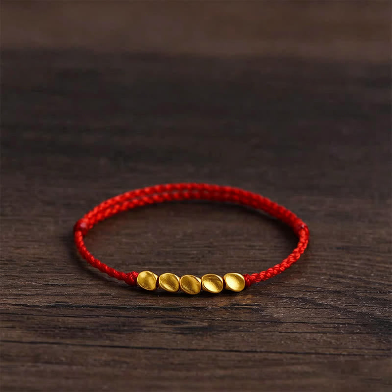 Hand-Woven Red String Twisted Beads Protection Braided Adjustable Bracelet