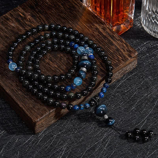 Black Obsidian Protection Handcrafted Round Tassel 108 Bead Mala