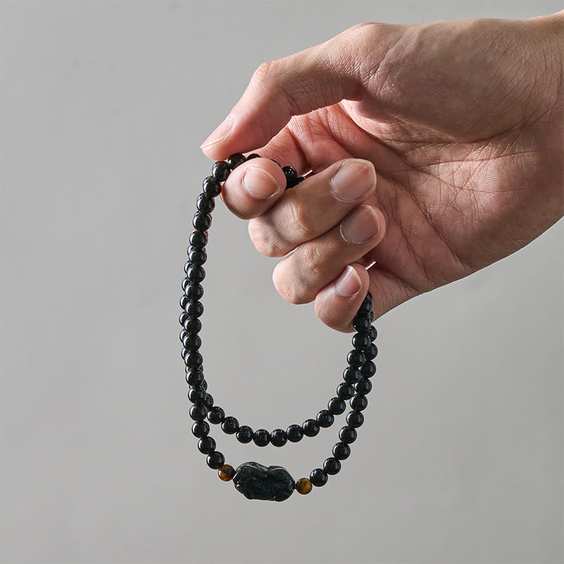 PiXiu Rainbow Obsidian Black Obsidian Wealth Hand Carved Bead Bracelet