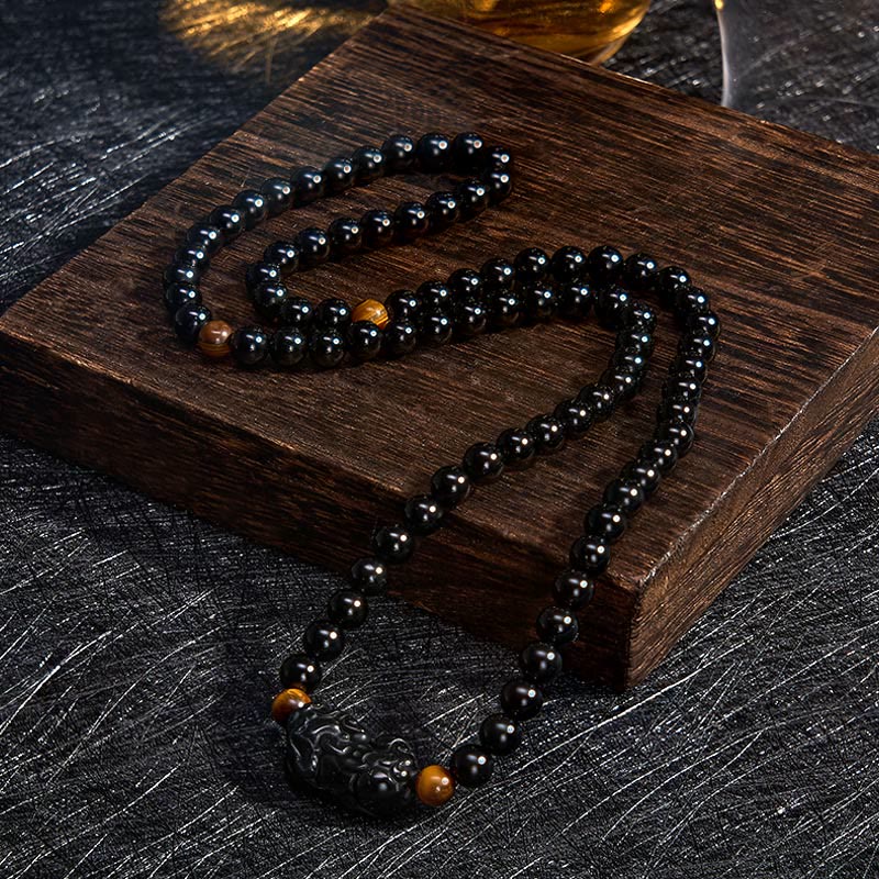 PiXiu Rainbow Obsidian Black Obsidian Wealth Hand Carved Bead Bracelet