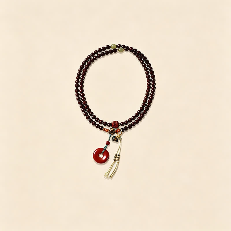 Red Sandalwood Peace Buckle Protection Hand-Woven 108 Bead Mala