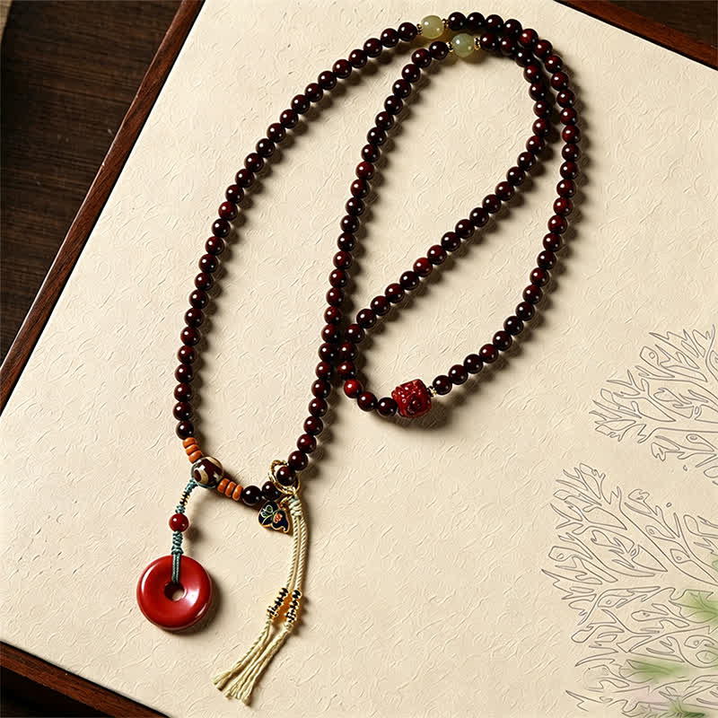 Red Sandalwood Peace Buckle Protection Hand-Woven 108 Bead Mala