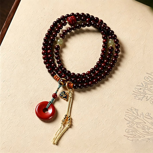 Red Sandalwood Peace Buckle Protection Hand-Woven 108 Bead Mala