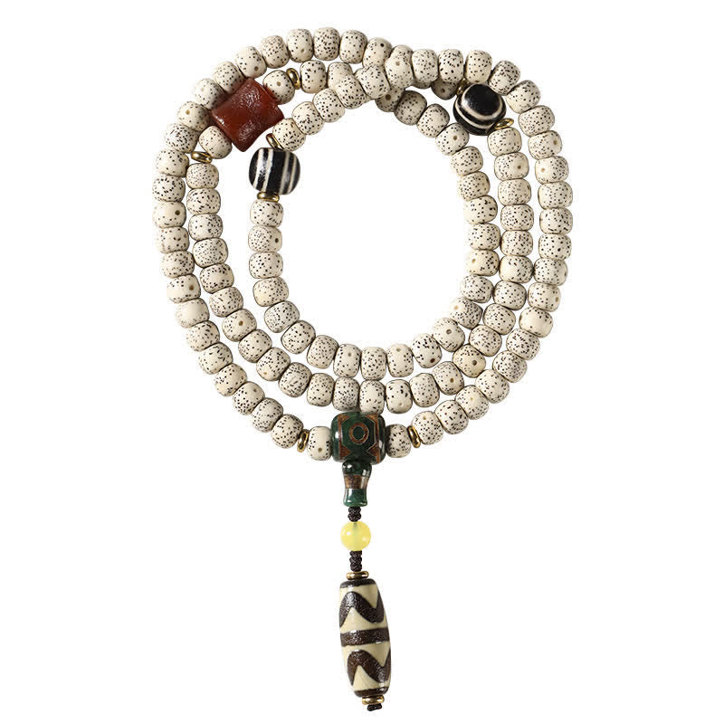Star Moon Bodhi Seed Dzi Bead Wisdom Hand-Woven Tibetan 108 Bead Mala