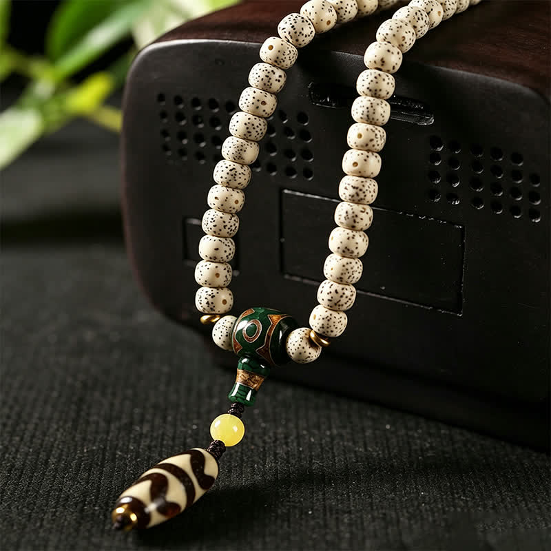 Star Moon Bodhi Seed Dzi Bead Wisdom Hand-Woven Tibetan 108 Bead Mala