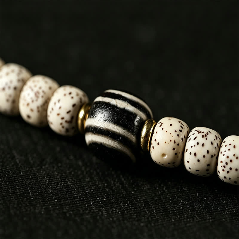 Star Moon Bodhi Seed Dzi Bead Wisdom Hand-Woven Tibetan 108 Bead Mala