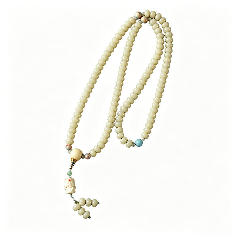 White Bodhi Seed Bodhisattva Tara Hope Hand-Woven Ethnic 108 Bead Mala