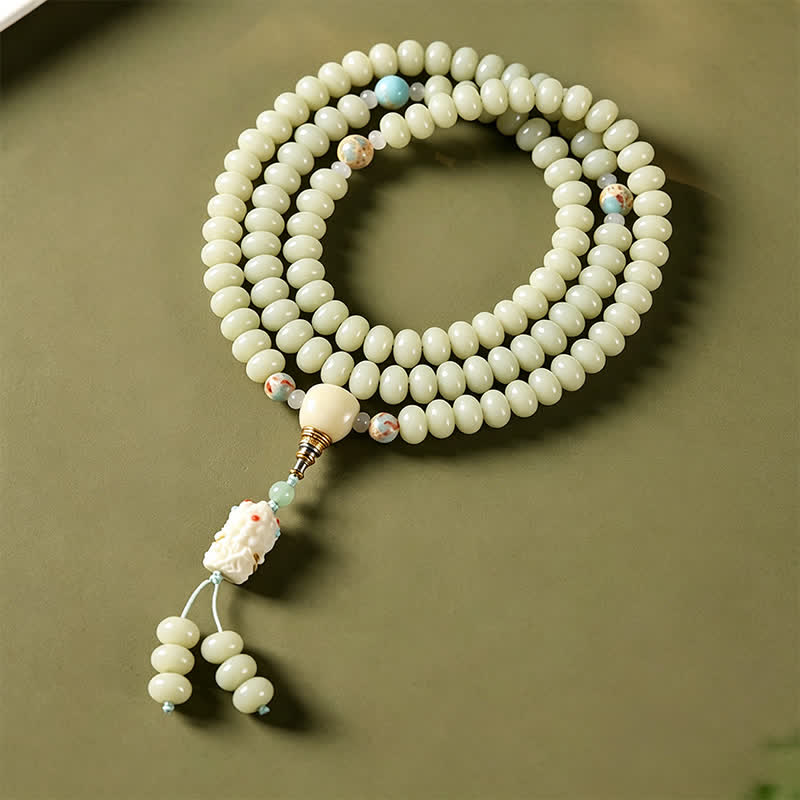 White Bodhi Seed Bodhisattva Tara Hope Hand-Woven Ethnic 108 Bead Mala