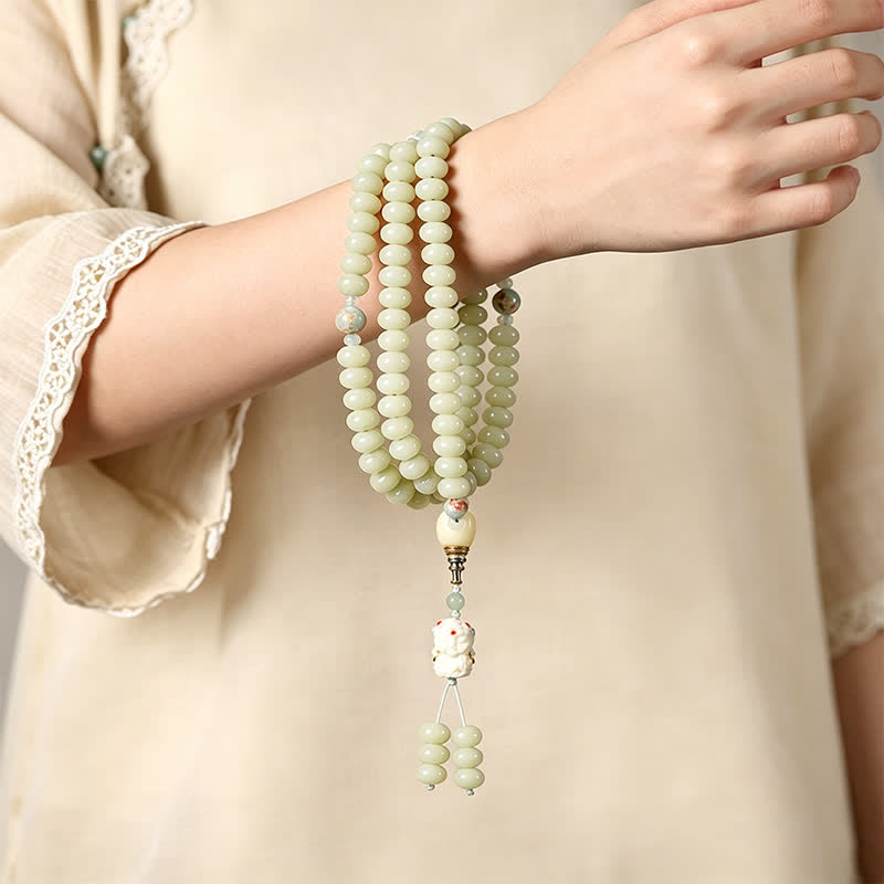 White Bodhi Seed Bodhisattva Tara Hope Hand-Woven Ethnic 108 Bead Mala