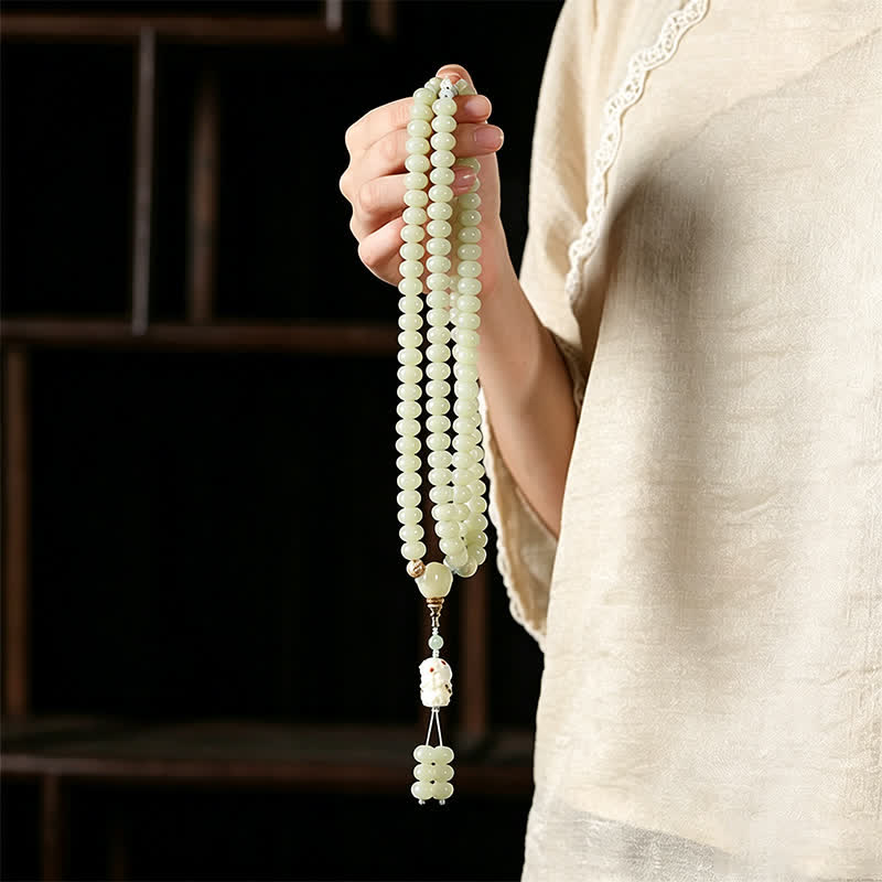 White Bodhi Seed Bodhisattva Tara Hope Hand-Woven Ethnic 108 Bead Mala