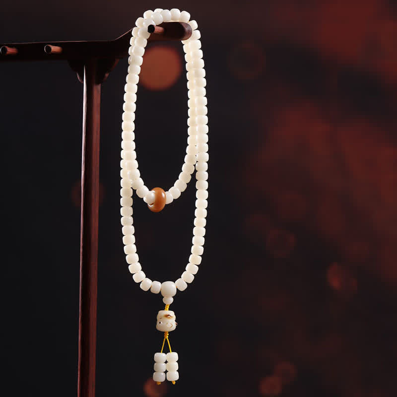 White Bodhi Seed Cat Purity Hand-Polished Prayer Mala