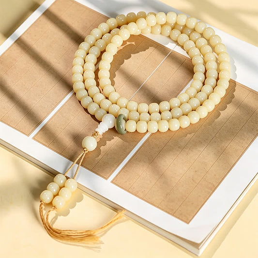 Bodhi Root Lotus Pendant Purity 108 Bead Hand Polished Round Mala