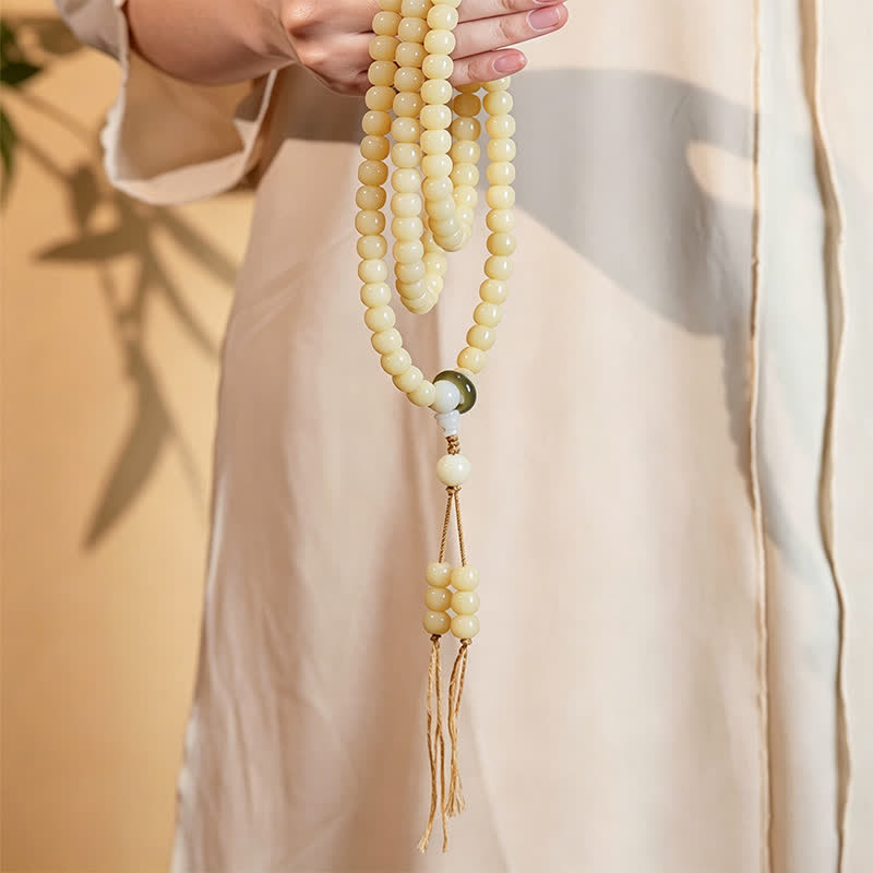Bodhi Root Lotus Pendant Purity 108 Bead Hand Polished Round Mala