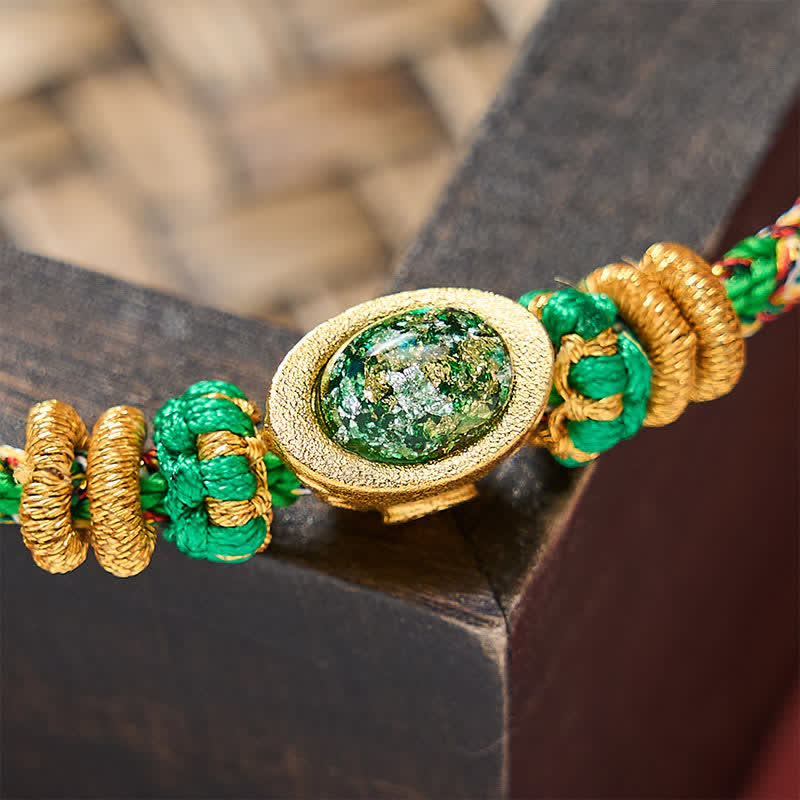Five Color Hand Woven Green String Green Ingots And Plum Blossom Amulets Protection Adjustable Bracelet