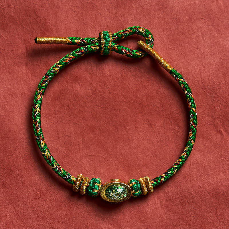 Five Color Hand Woven Green String Green Ingots And Plum Blossom Amulets Protection Adjustable Bracelet